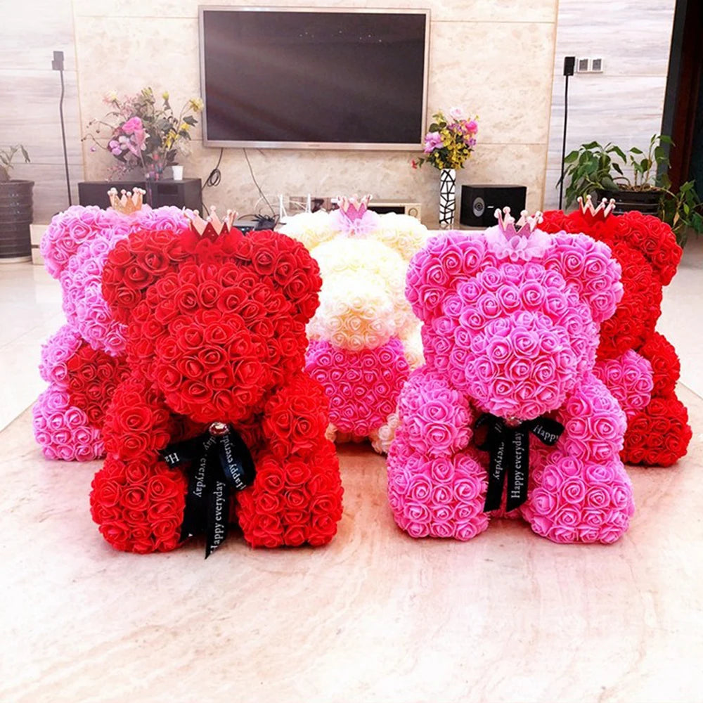 25/40cm Rose Bear Heart Artificial Flower Rose Teddy Bear