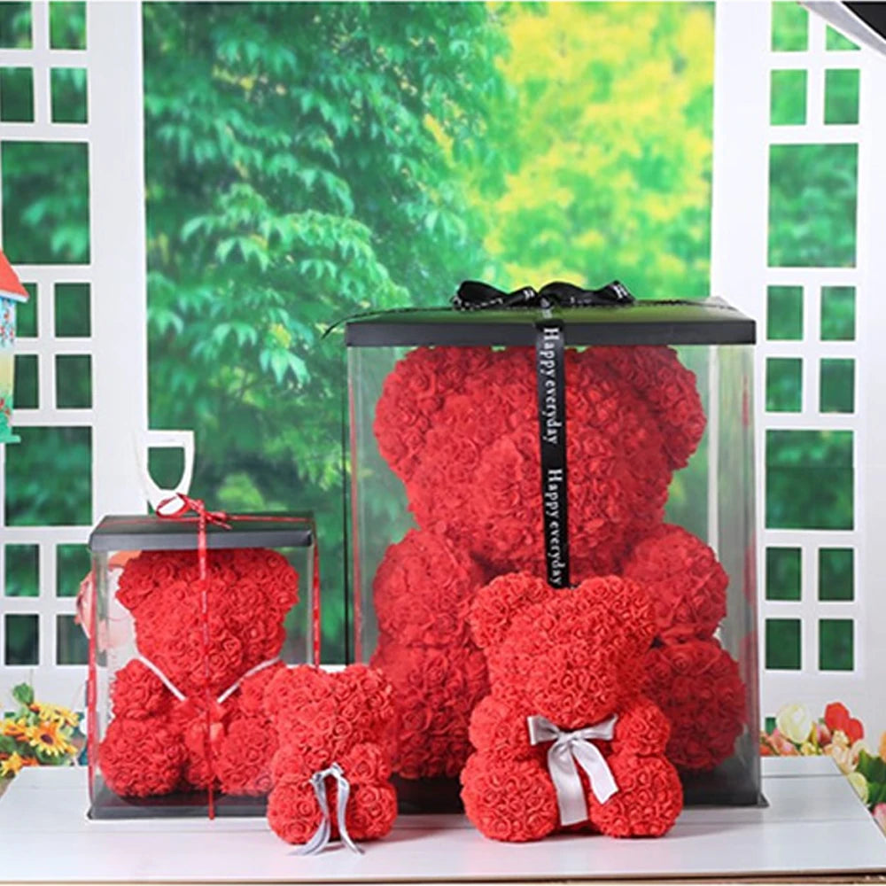 25/40cm Rose Bear Heart Artificial Flower Rose Teddy Bear