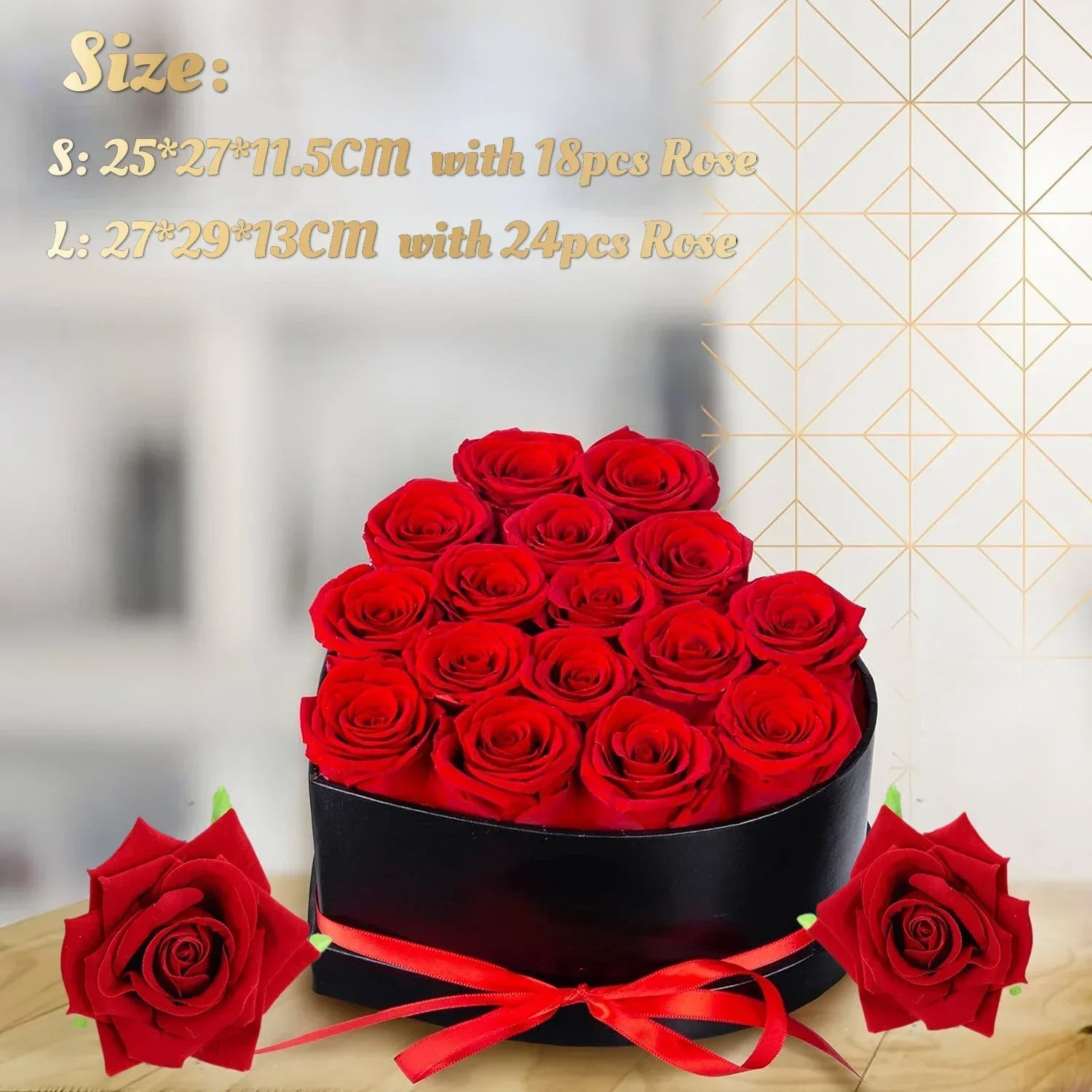 24/18Pcs Heart Shape preserved Rose Gift Box