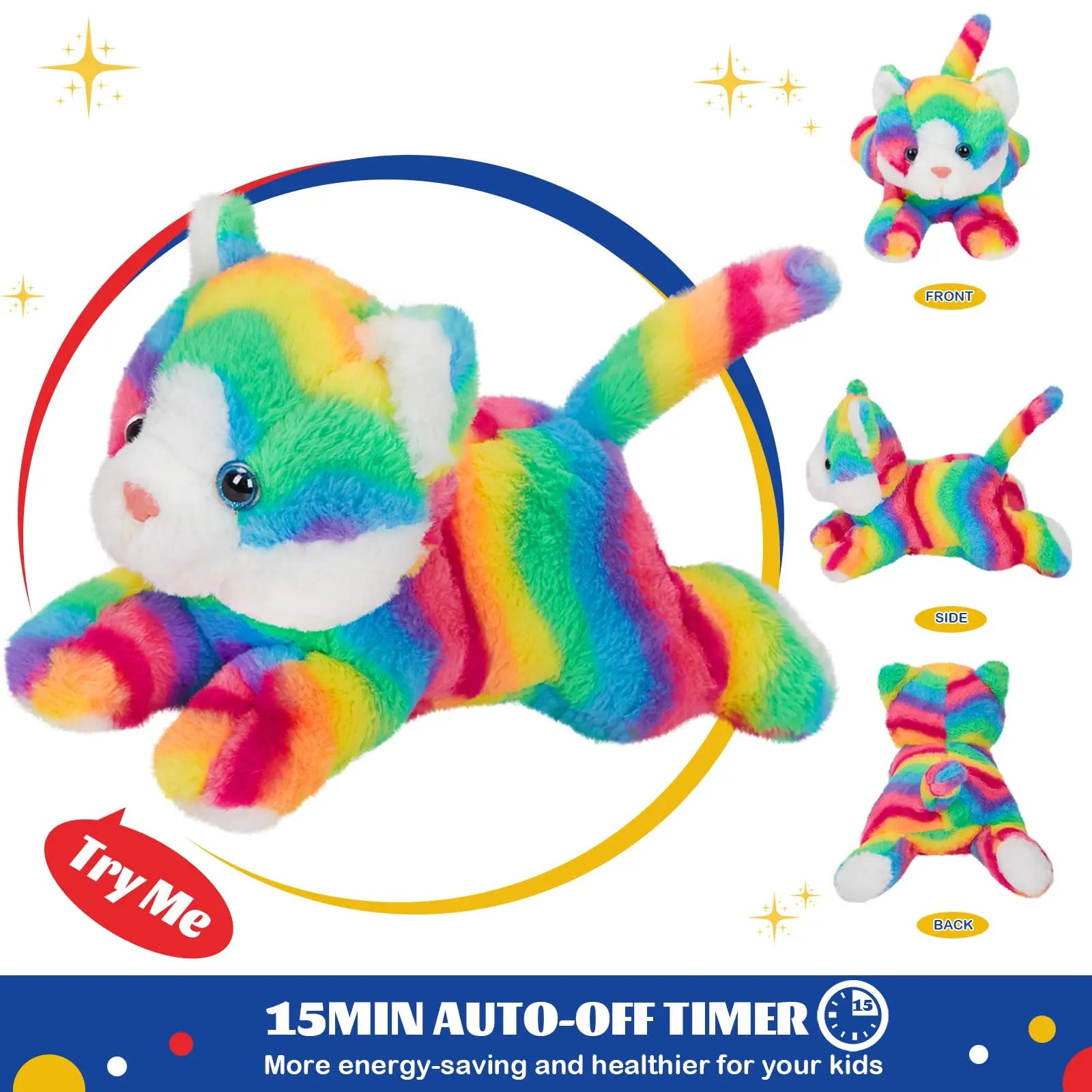 Rainbow Cat Plush Toys with LED Light Luminous Musical