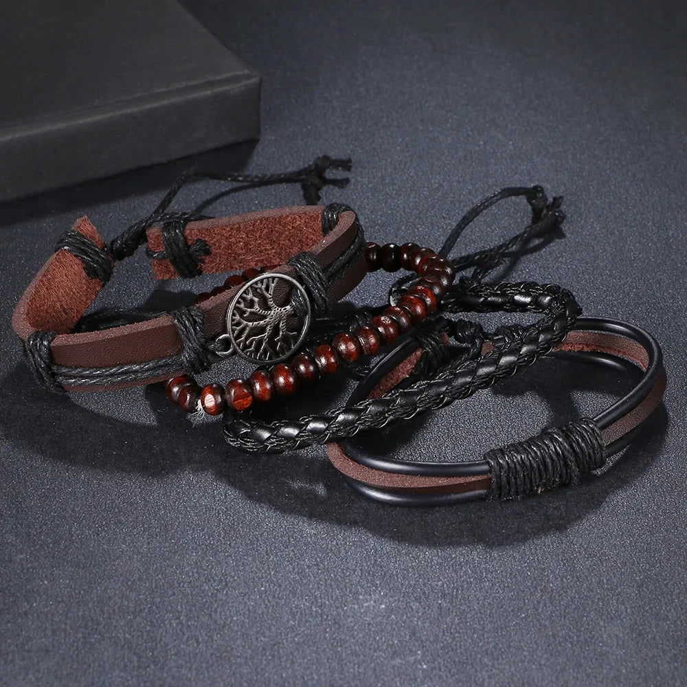 4Pcs/ Set Braided Wrap Leather Bracelets