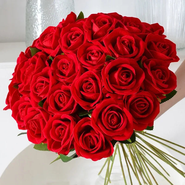 20 Pcs Artificial Velvet Silk Rose Flower Bouquet