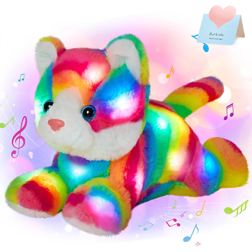 Rainbow Cat Plush Toys with LED Light Luminous Musical