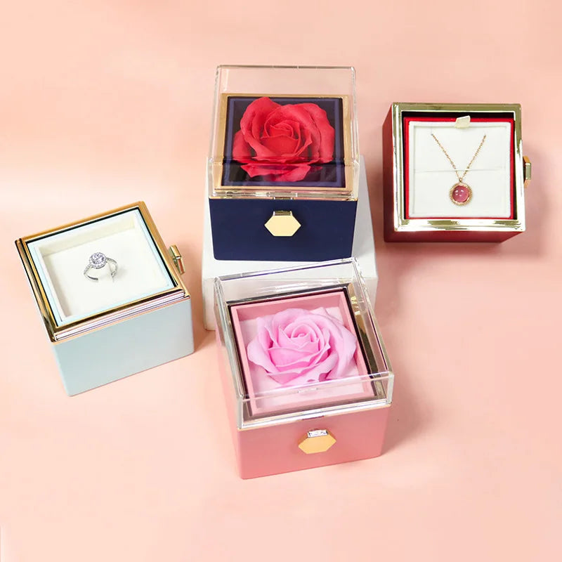 1PC Rotating Eternal Rose Flower Jewelry Box