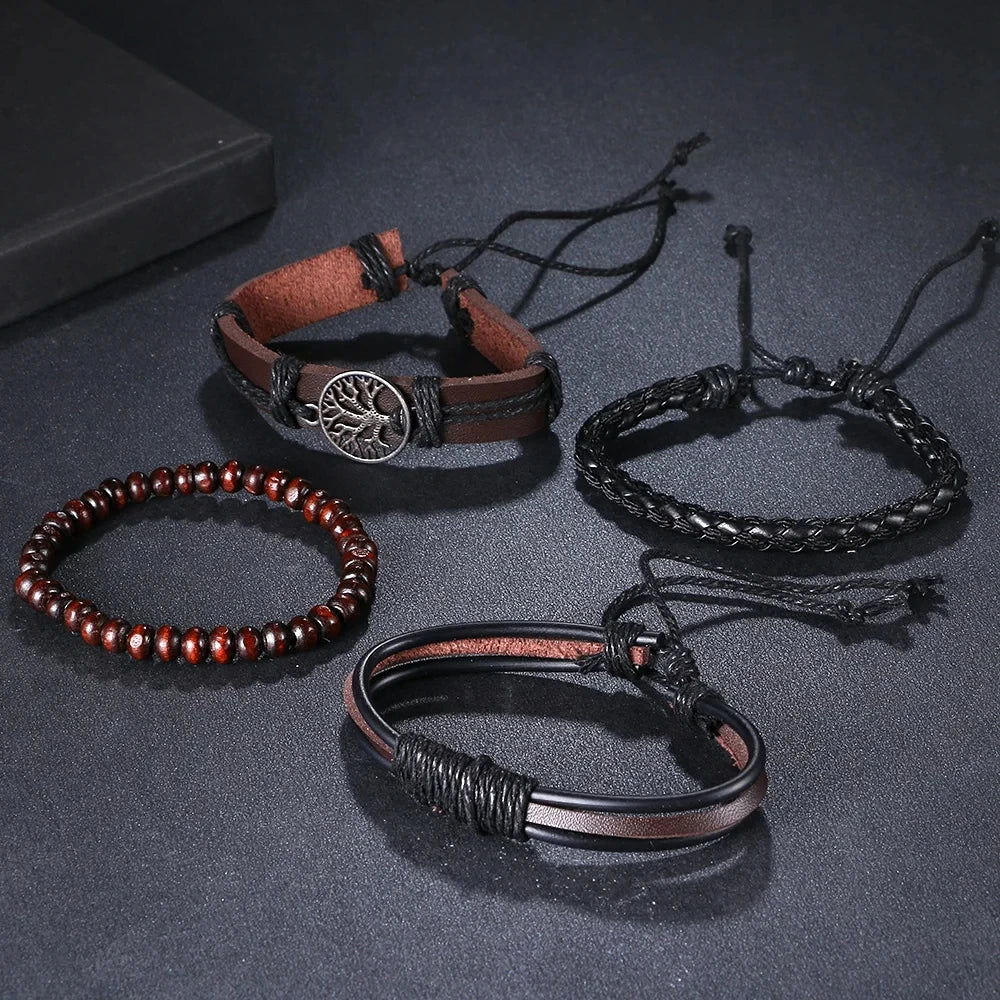 4Pcs/ Set Braided Wrap Leather Bracelets