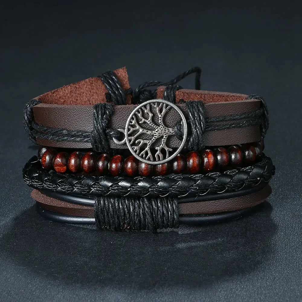 4Pcs/ Set Braided Wrap Leather Bracelets