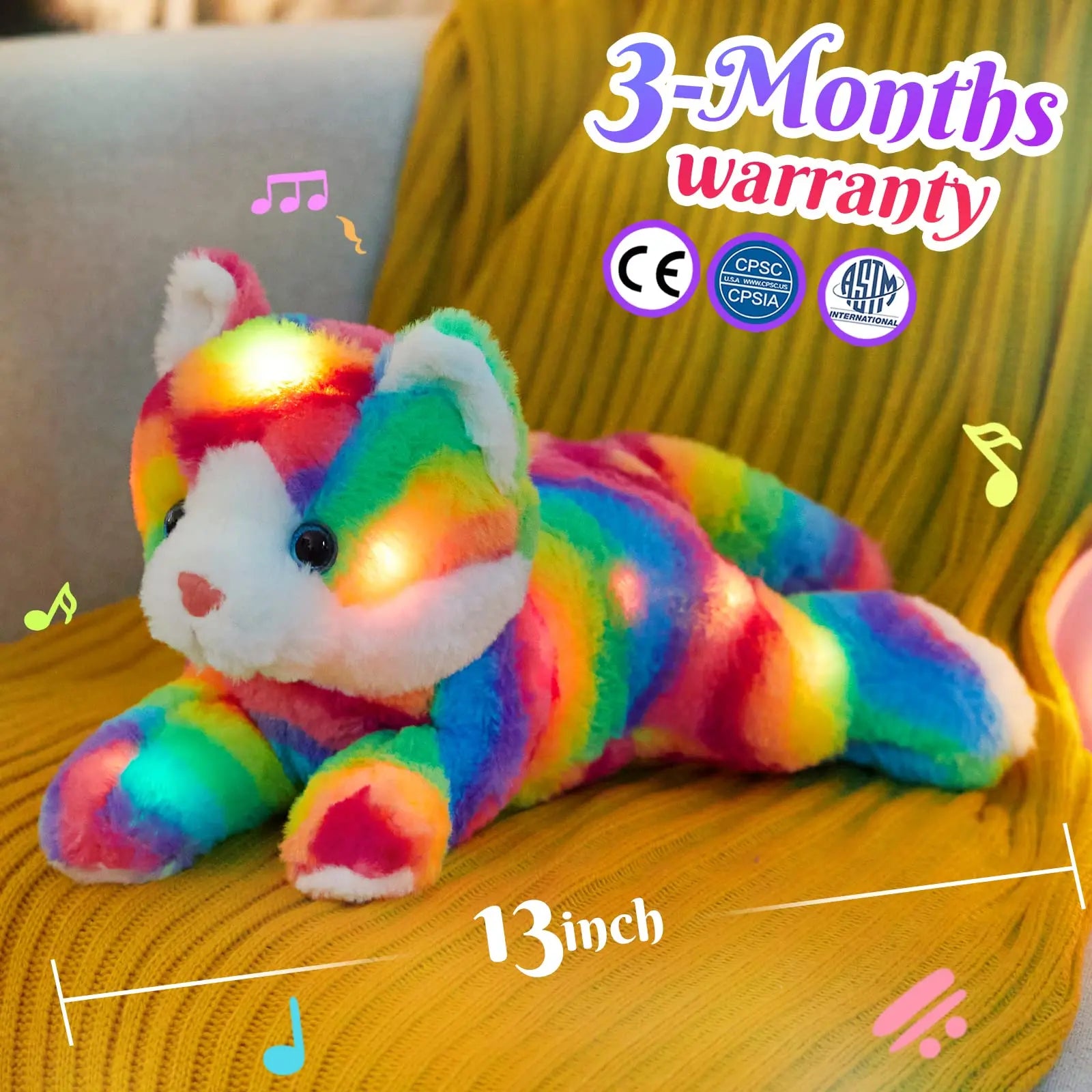 Rainbow Cat Plush Toys with LED Light Luminous Musical