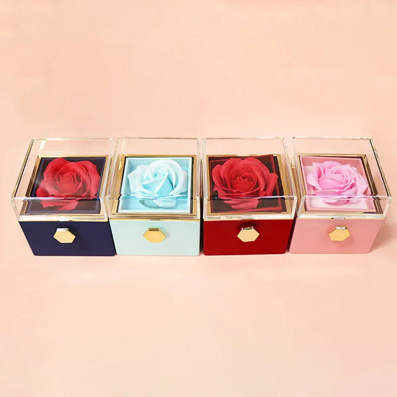 1PC Rotating Eternal Rose Flower Jewelry Box